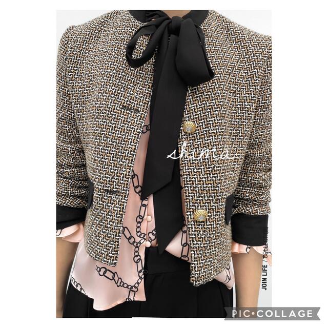 ZARA リボンディテールテクスチャーブレザー ツイードジャケット