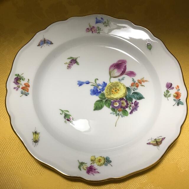 MEISSEN 古マイセン/「フラワーブーケと昆虫 」デザート皿 2枚セット