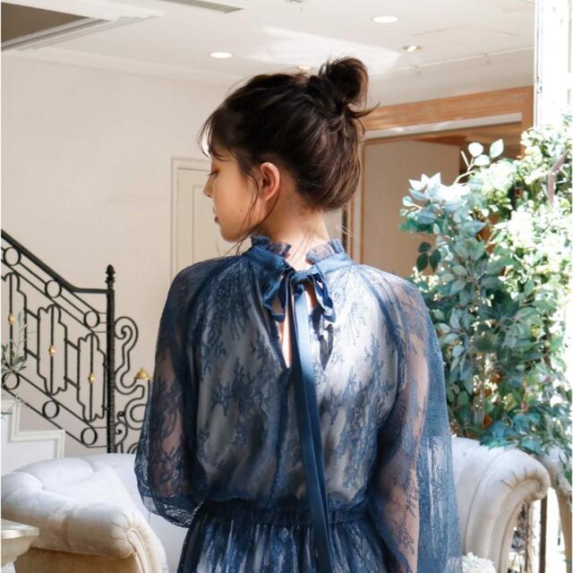 バックリボン&総レースロングフレア結婚式ワンピースドレス Sサイズ