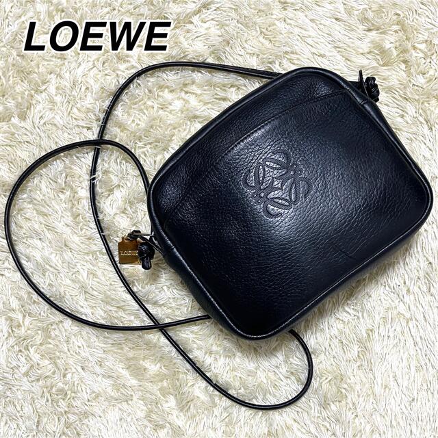 海外規格 【美品】LOEWE　ロエベ　ショルダーバッグ　黒レザー　アナグラム　状態良好 ハンドバッグ