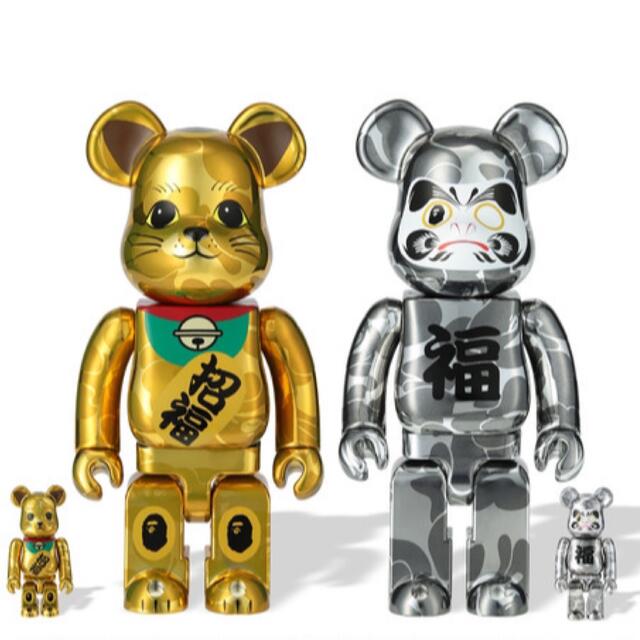 MEDICOM TOY(メディコムトイ)のBE@RBRICK BAPE 招き猫 金メッキ & 達磨 銀メッキ ハンドメイドのおもちゃ(フィギュア)の商品写真