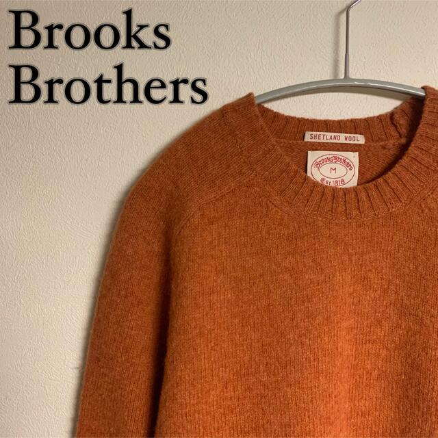 【美品】Brooks Brothers  ニット　オレンジ　ロゴ刺繍　ラムウールトップス