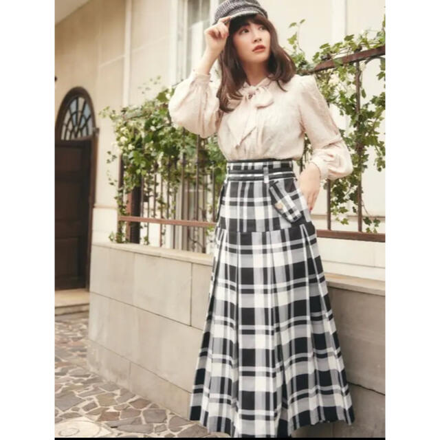 Pleated Checkered Twill Long Skirt64ヒップ