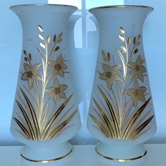 ✯極レア 高級 金彩 リリーベース オールドバカラ サンルイ 白 花瓶