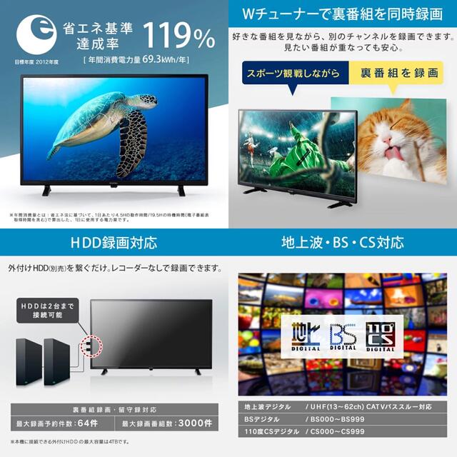 アイリスオーヤマ(アイリスオーヤマ)のハイビジョン液晶テレビ 32インチ ブラック LT-32C320B スマホ/家電/カメラのテレビ/映像機器(テレビ)の商品写真