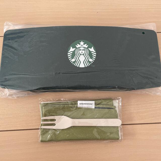 Starbucks Coffee(スターバックスコーヒー)のスターバックス　ケーキフォーク&ちりめんクロスセット インテリア/住まい/日用品のキッチン/食器(カトラリー/箸)の商品写真