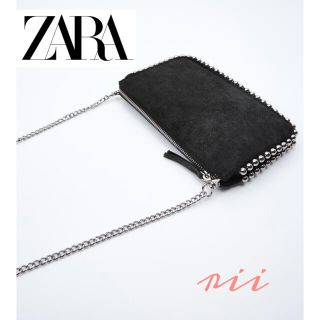 ザラ(ZARA)のZARA スタッズ付き ブラック クロスボディバッグ チェーンバッグ ウォレット(ショルダーバッグ)