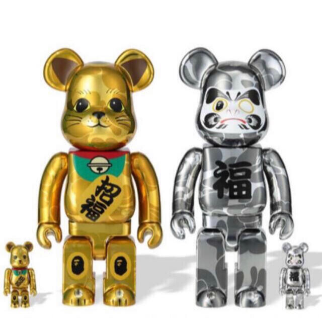 BE@RBRICK 招き猫 金メッキu0026達磨 銀メッキ 100%u0026400%-