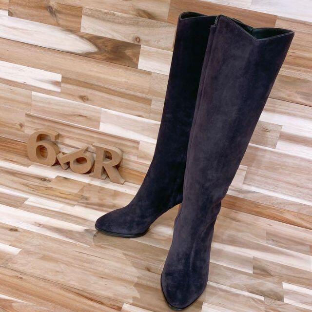 美品 Max Mara スエード レザー ベルト ラウンドトゥ ロングブーツ
