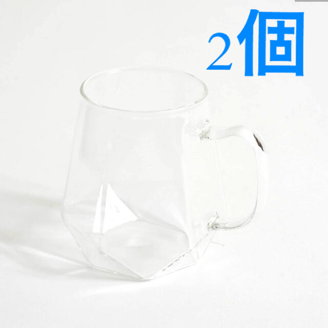 3COINS(スリーコインズ)の耐熱ガラスマグ　2個　スリーコインズ　耐熱　コップ　ガラス インテリア/住まい/日用品のキッチン/食器(グラス/カップ)の商品写真