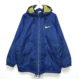 ナイキ(NIKE)のL 90s ナイキ NIKE ナイロン 中綿 フード ジップ ジャケット 銀タグ(ナイロンジャケット)