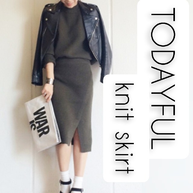 TODAYFUL(トゥデイフル)のトゥデイフル ニットスカート カーキ タイトニットスカート レディースのスカート(ひざ丈スカート)の商品写真