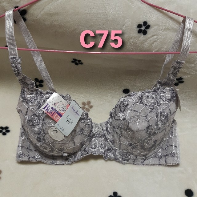 【匿名配送】ブラジャー C75 シルバー グレー 花柄 チェック レディースの下着/アンダーウェア(ブラ)の商品写真