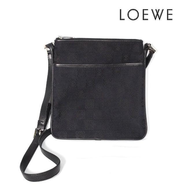 使用感-小傷-小内部《美品》LOEWE バック キャンバス アナグラム柄  レザー ブラック