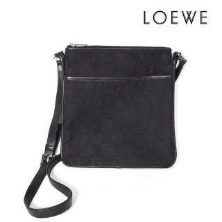 ロエベ(LOEWE)の《美品》LOEWE バック キャンバス アナグラム柄  レザー ブラック(ショルダーバッグ)