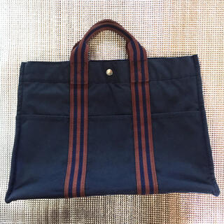 エルメス(Hermes)のHERMES エルメス フールトゥ トートバッグ キャンバス ネイビー MM(トートバッグ)