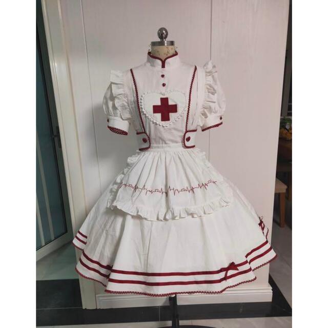 新品未使用】ナースの祈り ワンピース エプロン付き ロリータ 安心保障付き 神秘感 ナース風x尼僧感エプロン付ワンピース ひざ丈ワンピース