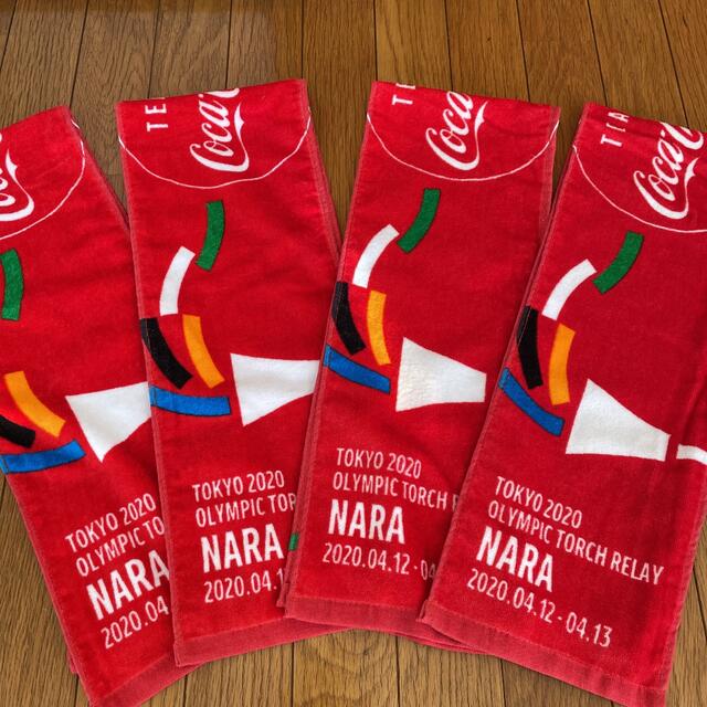 コカ・コーラ(コカコーラ)の東京オリンピック　聖火 コカコーラ 記念タオル　奈良 エンタメ/ホビーのコレクション(ノベルティグッズ)の商品写真
