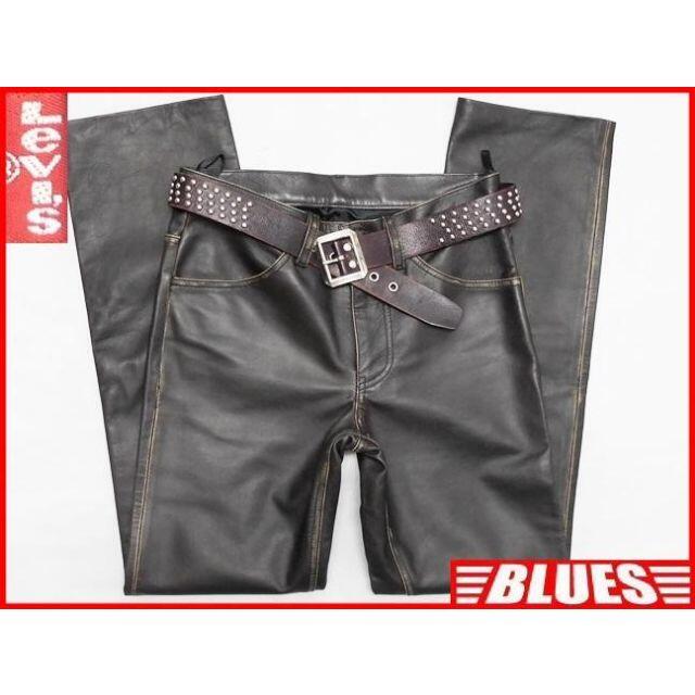 古着屋BLUESリーバイス レザーパンツ メンズ W30 バイク 革パンツ 本革 ビンテージ加工