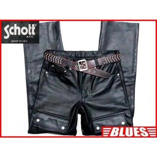 ショット(schott)のアメリカ製 ショット レザー ブッシュパンツ メンズ W32 黒 バイク 本革(装備/装具)