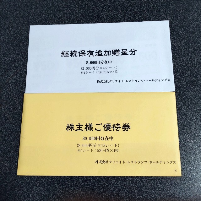 クリエイトレストランツ株主優待券38,000円 【お1人様1点限り】 15402