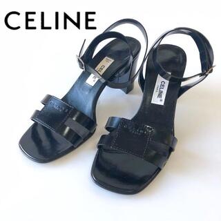 celine - CELINE セリーヌ　サンダル　ヒール　ストラップ　ロゴ　靴　黒色　レディース