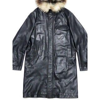 BURBERRY BLACK LABEL - メンズ レザーロングコート L 黒 ノバチェック