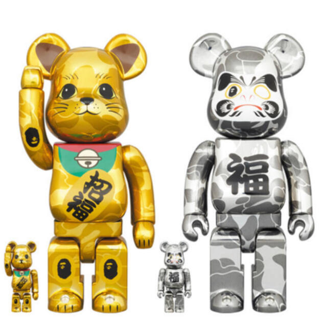 フィギュアBE@RBRICK BAPE® 招き猫 金メッキ&達磨 銀メッキ100%400%