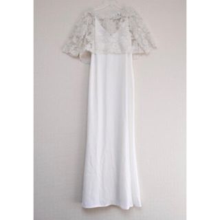 タダシショウジ(TADASHI SHOJI)のタダシショージ新品　花柄レースケープ付きロングドレス　アイボリー　L(ロングドレス)