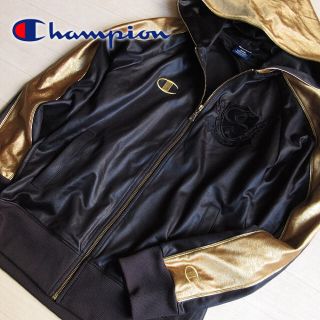 チャンピオン(Champion)の美品 Sサイズ チャンピオン パーカージャケット ブラック×ゴールド(パーカー)