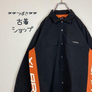 【ボディロゴ】X-LARGE コーチジャケット黒　胸ポケット付ワークシャツ.