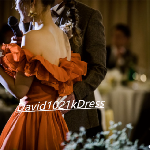 カラードレス オレンジ 結婚式ドレス オフショルダー 2次会 人気 レディースのフォーマル/ドレス(ウェディングドレス)の商品写真