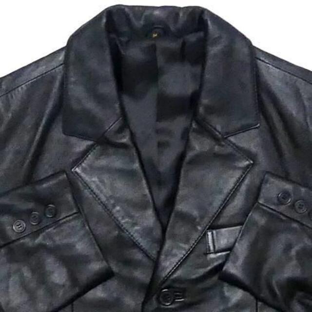 メンズ レザーテーラードジャケット M 黒 スーツ 本革 ブレザー 本皮