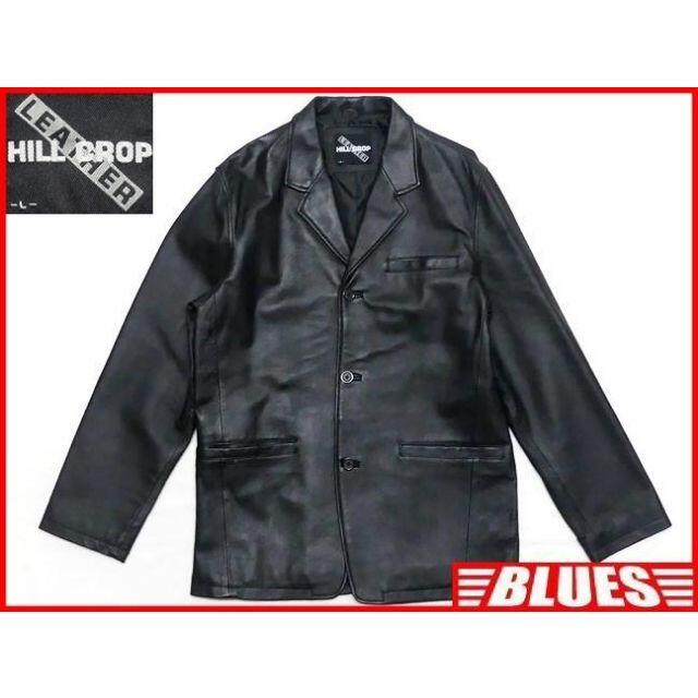 メンズ レザーテーラードジャケット L 黒 スーツ 本革 ブレザー 本皮HILLCROP表記SIZE