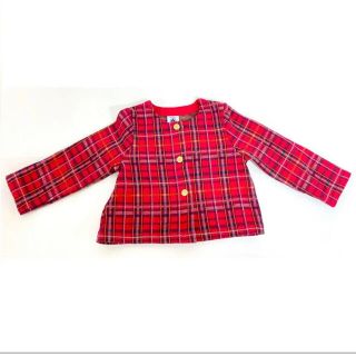 プチバトー(PETIT BATEAU)の【最終値下げ！美品】プチバトー タータンチェック カーディガン 赤 ボレロ (カーディガン/ボレロ)