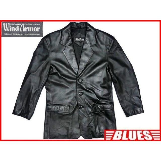 WindArmor表記SIZEメンズ レザーテーラードジャケット S 黒 スーツ 本革 ブレザー 本皮