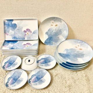 ノリタケ(Noritake)のNoritake新品乃りたけ魚皿長方形スクエアプレート中皿小皿銘々皿5枚花ブルー(食器)