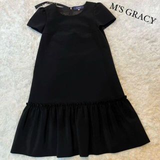 エムズグレイシー(M'S GRACY)の美品　エムズグレイシー　M’SGRACY ワンピース　トリアセテート　ブラック(ひざ丈ワンピース)