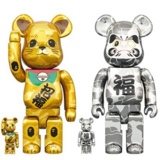 BE@RBRICK BAPE 招き猫 金メッキ&達磨 銀メッキ 100&400%(その他)