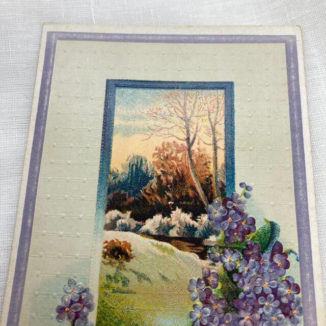 アンティーク ポストカード 紫のお花 風景画 C252 エンタメ/ホビーの美術品/アンティーク(その他)の商品写真