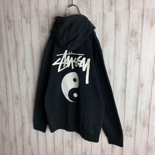 希少　stussy　センターロゴプリント　フーディーパーカー　ショート丈　薄茶M