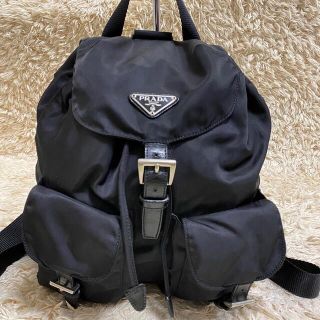 124【極美品】プラダ　ナイロン　レザー　三角ロゴ　ブラック　黒リュックサック.