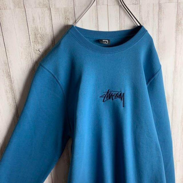 STUSSY　スウェットトレーナー　L　くすみブラック　センターロゴ刺繍　ライン