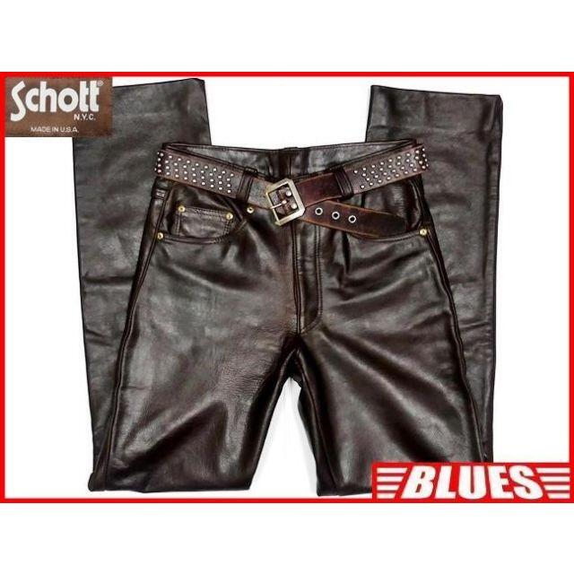 SCHOTT ショット W32 レザーパンツ メンズ 黒 本革 アメリカ製-