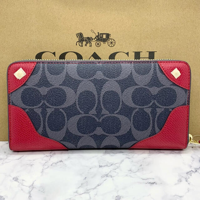 最安値に挑戦 COACH - COACH シグネチャー 長財布 デニム×クラシックレッド グレー アウトレットの通販 by キキララ's shop|コーチならラクマ 人気お得