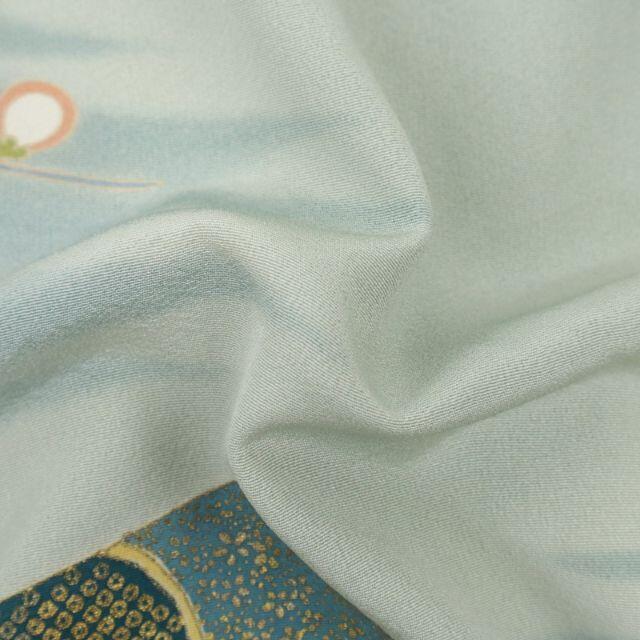 色留袖　＊袷着物 豪華金駒刺繍梅笹　色紙文　淡いグリーン 背紋有  11SG17