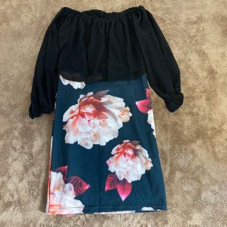 デイジーストア(dazzy store)のオフショルダー　黒　花柄ワンピース(ミニワンピース)