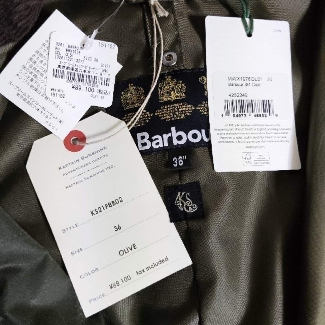 Barbour(バーブァー)の新品■21AW キャプテンサンシャイン×バブアー 別注 3/4 コート オリーブ メンズのジャケット/アウター(ステンカラーコート)の商品写真