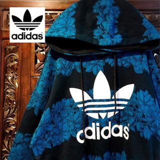 アディダス(adidas)のアディダス オリジナルス トレーナー スウェット ジャージ 青 花柄 パーカー(パーカー)