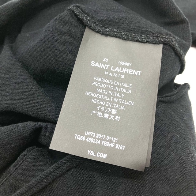 Saint Laurent(サンローラン)のサンローランパリ SAINT LAURENT PARIS カットソー 480334 プリント ラウンドネック 半袖Ｔシャツ コットン ブラック 美品 レディースのトップス(Tシャツ(半袖/袖なし))の商品写真